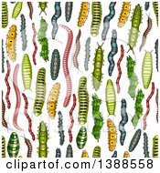 Poster, Art Print Of Seamless Background Pattern Of Caterpillars And Worms