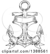 Poster, Art Print Of Black And White Sketched Anchor And Blank Banner