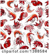 Poster, Art Print Of Seamless Background Pattern Of Lobsters And Shrimp