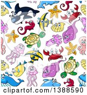 Poster, Art Print Of Seamless Background Pattern Of Sea Creatures