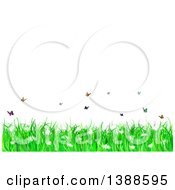 Poster, Art Print Of Background Of Spring Flowers Grass And Butterflies Under Text Space