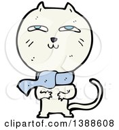 Poster, Art Print Of Cartoon White Kitty Cat Wearing A Scarf