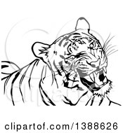 Clipart Of A Black And White Tattoo Styled Tiger Royalty Free Vector Illustration