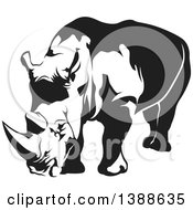 Clipart Of A Black And White Tattoo Styled Rhino Royalty Free Vector Illustration