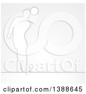 Poster, Art Print Of White Silhouetted Male Soccer Player Heading A Ball Over Gray