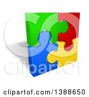 Clipart Of A Square Of 3d Colorful Jigsaw Puzzle Pieces And A Shadow Royalty Free Vector Illustration