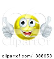Cartoon Happy Tennis Ball Character Giving Two Thumbs Up