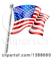 3d Rippling American Flag On A Silver Pole
