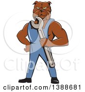 Poster, Art Print Of Cartoon Bulldog Man Mechanic Holding A Wrench