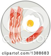 Clipart Of A Retro Breakfast Plate With An Egg Bacon And Sausage Royalty Free Vector Illustration
