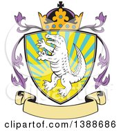 Poster, Art Print Of Retro Alligator Or Crocodile Coat Of Arms Shield With A Crown And Blank Banner