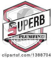 Poster, Art Print Of Superb Plumbing Banner With A Monkey Wrench Over A Shield