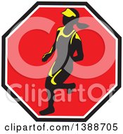 Clipart Of A Retro Female Marathon Runner In A Black White And Red Octagon Royalty Free Vector Illustration by patrimonio