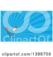 Poster, Art Print Of Retro Cartoon Rooster And Blue Rays Background Or Business Card Design