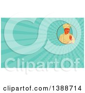 Retro Wpa Styled Chef With A Mustache Giving A Thumb Up And Turquoise Rays Background Or Business Card Design