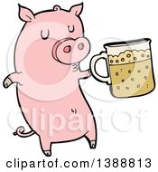 Poster, Art Print Of Cartoon Pink Pig Holding A Beer