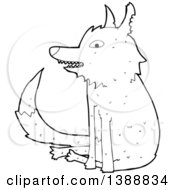 Poster, Art Print Of Cartoon Black And White Lineart Wolf