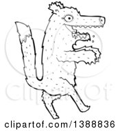Clipart Of A Cartoon Black And White Lineart Wolf Royalty Free Vector Illustration