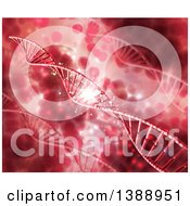 Clipart Of A 3d Medical Background Of Dna Strands And Viruses On Red Royalty Free Illustration