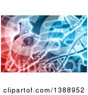 Clipart Of A 3d Human Heart Over A Background Of Bacteria And Dna Strands Royalty Free Illustration