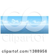 Widescreen 3d Panoramic View Of The Ocean Under Blue Sky With Puffy Clouds