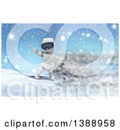 Poster, Art Print Of 3d White Character Snowboarding With Speed Effect
