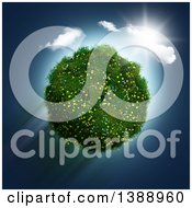 Poster, Art Print Of 3d Grassy Planet With Daisy And Buttercup Flowers With A Sunny Sky