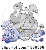 Clipart Of A Cartoon Political Republican Elephant Sitting On A Democratic Donkey Royalty Free Vector Illustration by Zooco #COLLC1388998-0152