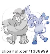 Cartoon Political Democratic Donkey Vs A Republican Elephant Face To Face