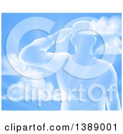 Clipart Of A Silhouetted Saluting Soldier Over A Blue Sky And Ray Background Royalty Free Vector Illustration by AtStockIllustration