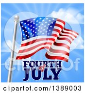Poster, Art Print Of 3d American Flag And Fourth Of July Text Over Blue Sky