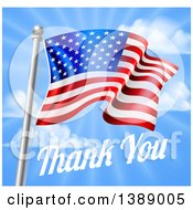 3d American Flag And Thank You Text Over A Blue Sky For Memorial Or Veterans Day