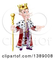 Poster, Art Print Of Happy Brunette White King Holding A Scepter And Pointing To The Right