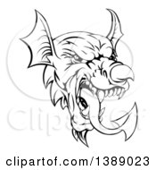 Poster, Art Print Of Black And White Welsh Dragon Mascot Head