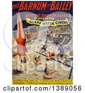 Circus Poster Of Barnum And Bailey Greatest Show On Earth Scenes In The Grand Water Circus Showing People Jumping And Swimming In A Pool C 1895