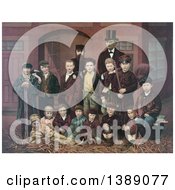 Poster, Art Print Of DL Moody And JV Farwell Standing Behind A Group Of 14 Boys On A Street In Front Of A Building