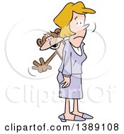 Clipart Of A Cartoon Blond White Woman With A Monkey On Her Back Royalty Free Vector Illustration
