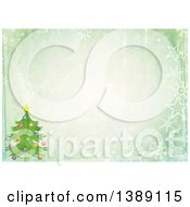 Poster, Art Print Of Distressed Christmas Background Of A Christmas Tree Stars Snowflakes And Text Space