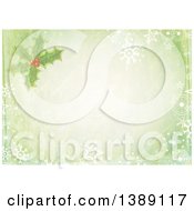 Poster, Art Print Of Distressed Christmas Background Of Holly And Snowflakes Framing Text Space