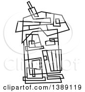 Clipart Of A Doodled Abstract Black And White House Royalty Free Vector Illustration