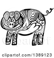 Clipart Of A Doodled Black And White Pig Royalty Free Vector Illustration by Prawny
