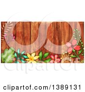 Poster, Art Print Of Wood Panel Background Bordered In Flowers