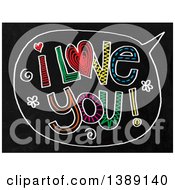 Poster, Art Print Of Doodled Chalk Speech Balloon With I Love You Text On A Black Board