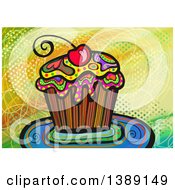 Clipart Of A Folk Art Cupcake With A Cherry Royalty Free Illustration by Prawny