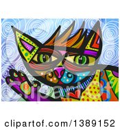 Poster, Art Print Of Patterned Cat Waving Over Swirls