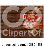 Poster, Art Print Of White Herald Rabbit Holding A Scroll And Blowing A Trumpet Over A Rustic Wood Panel Background