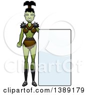 Clipart Of A Female Orc By A Blank Sign Royalty Free Vector Illustration