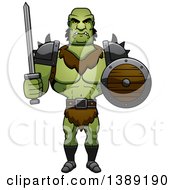 Poster, Art Print Of Buff Male Orc Holding A Sword And Shield
