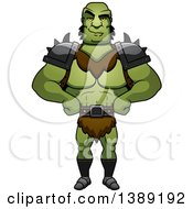 Clipart Of A Sly Buff Male Orc With Hands On His Hips Royalty Free Vector Illustration