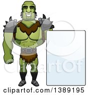Poster, Art Print Of Buff Male Orc With A Blank Sign